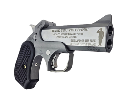 Bond Arms 30th Veterans 45 Colt (Long Colt)/410 Ga 2 Shot 4.25" Engraved Matte Barrel, Rough Matte Stainless Steel Frame, Black Grips