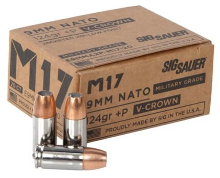 Sig Ammo 9mm 124gr, JHP, V-Crown, 20rd Box