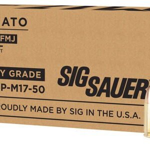 Sig Ammo Elite Ball M17 9mm+ P 124gr, FMJ, Military Grade, 50rd Box