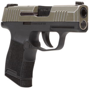 Sig P365 9mm, 3.10" Carbon Steel Barrel, Distressed Serrated SS Slide, Black Nitron SS Frame, OD Green, 10rd
