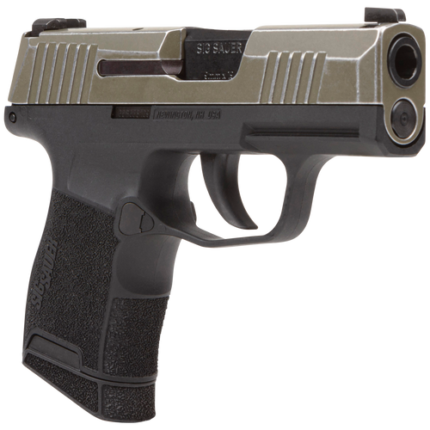 Sig P365 9mm, 3.10" Carbon Steel Barrel, Distressed Serrated SS Slide, Black Nitron SS Frame, OD Green, 10rd