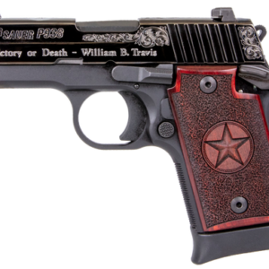 Sig P938 Texas Engraved Silver 9mm 3"Barrel, Black, Silver Engraving Slide, Stainless, Redwood Grip, 6rd-7rd Mags