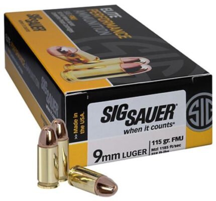 Sig Sauer Ammo 9mm, 115gr, Full Metal Jacket, 50rd Box