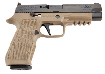 Wilson WCP320 Whistle Tip Sig P320 9mm, 4.7" Barrel, Black, Tan, Custom Gun Armor, Fiber Optic Front Sight, 2x17rd Mags