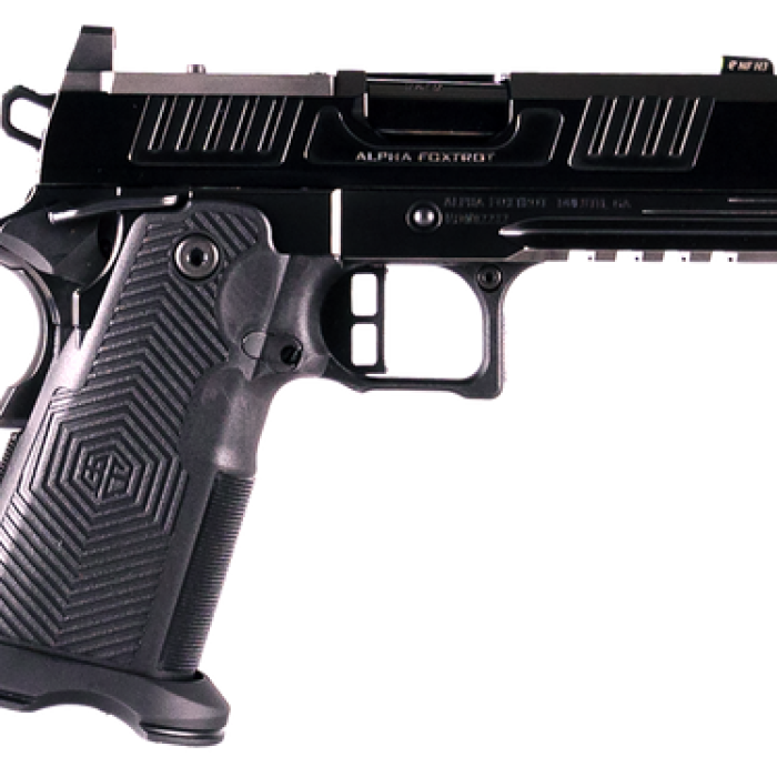 Alpha Foxtrot Romulus 1911 9mm 20rd, 4.25" Black Threaded Compensated Barrel, Optic Ready-Serrated, Polished DLC, Beaver, Pic Rail, RMSc Grip