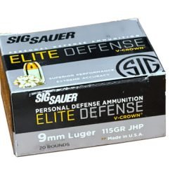 Sig Ammo Elite 9mm, 115gr, V-Crown JHP, 20rd Box