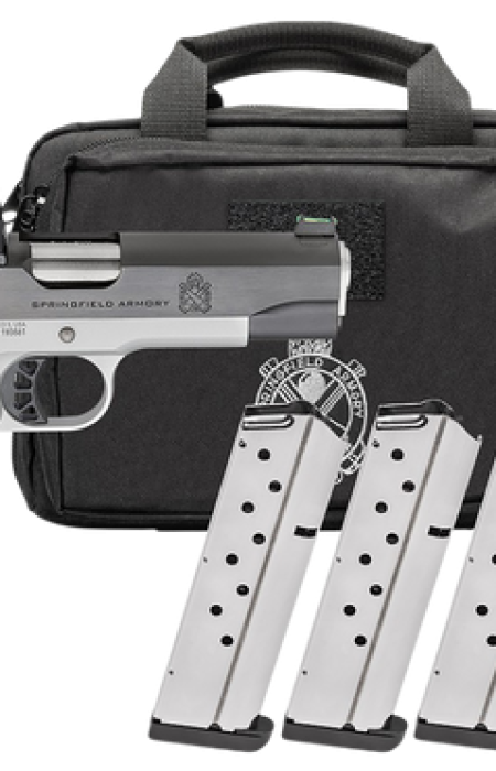 Springfield 1911 Ronin AOS Optic Gear Pac 45 ACP 4.25" Match Grade Barrel, Blued Serrated Slide, Crossed Cannon Laminate Grip, Viridian RFX-11 Green Dot, 9 Rd